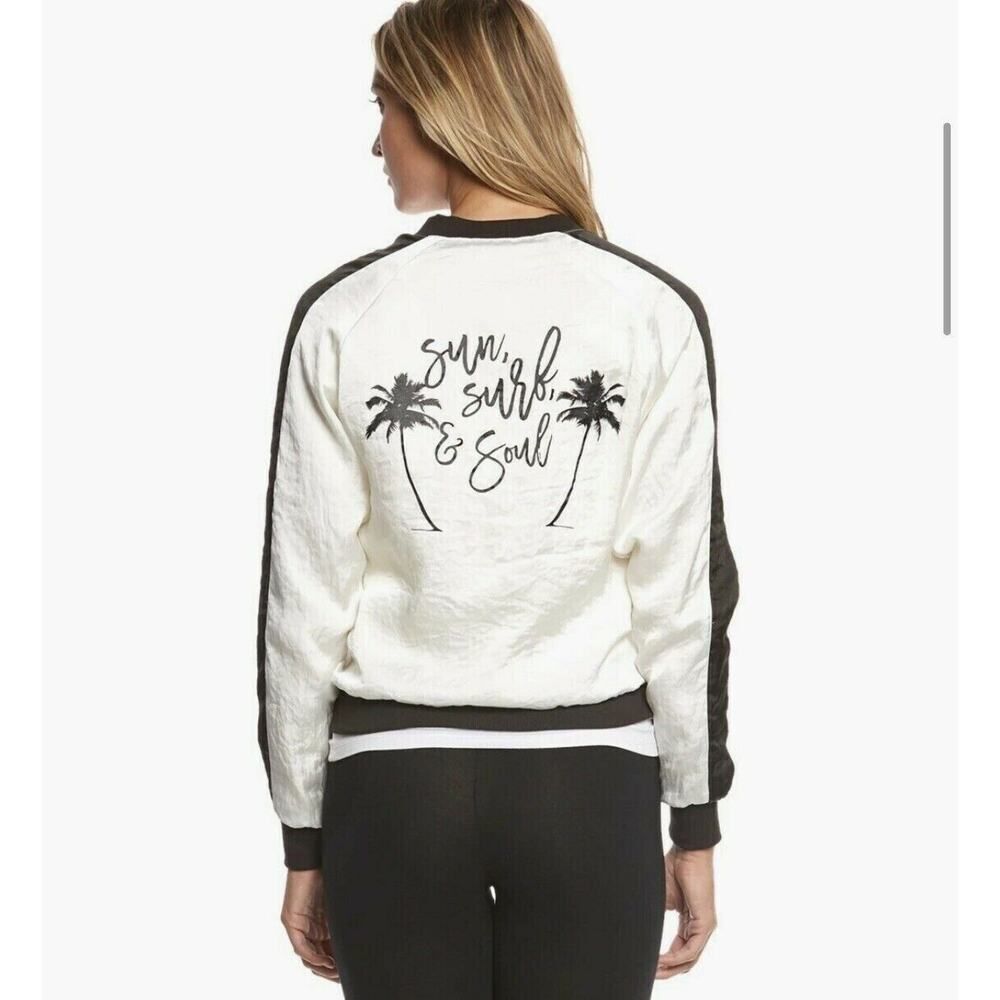 $179 Spiritual Gangster Sun Surf Soul Satin Bomber Jacket White Black SOLD OUT M